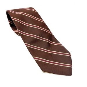 Nottingham 100% Silk Organzine Warp Repp Striped Tie Brown Burgundy Cream Blue